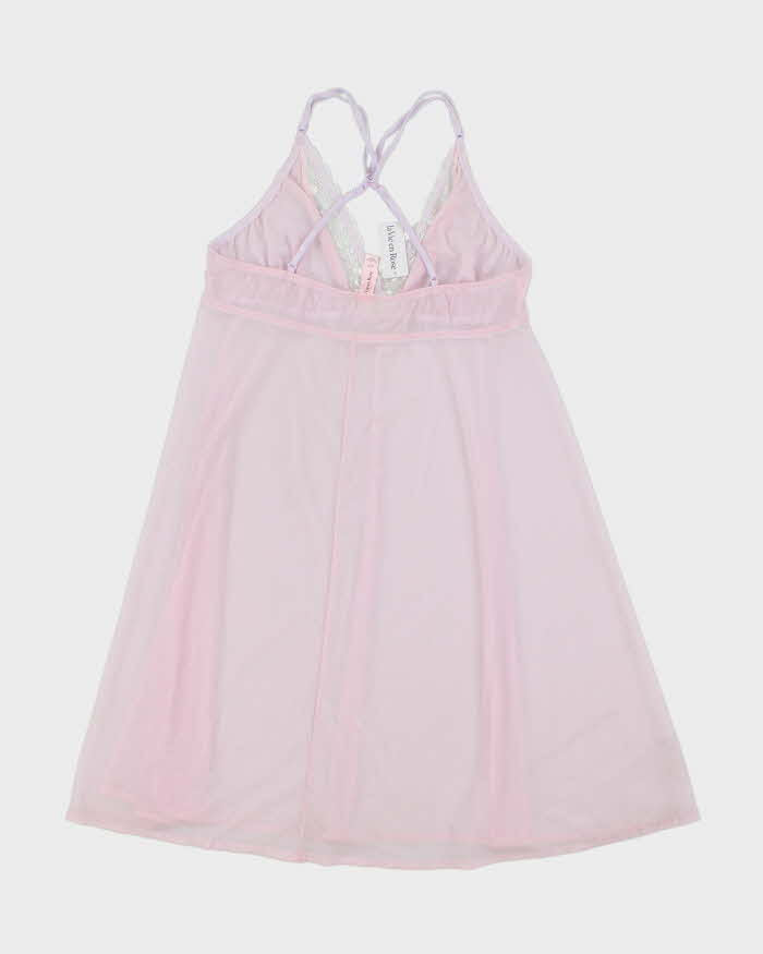 Y2k 00s La Vie En Rose Deadstock Pink Mesh Slip Dress - S