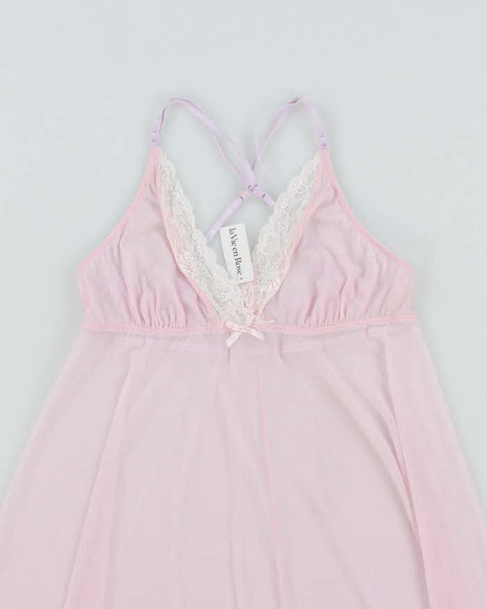 Y2k 00s La Vie En Rose Deadstock Pink Mesh Slip Dress - S