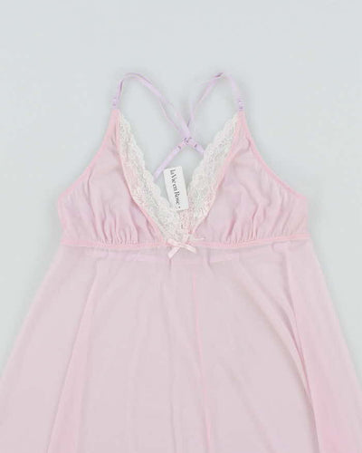 Y2k 00s La Vie En Rose Deadstock Pink Mesh Slip Dress - S