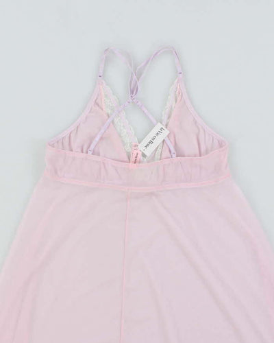 Y2k 00s La Vie En Rose Deadstock Pink Mesh Slip Dress - S