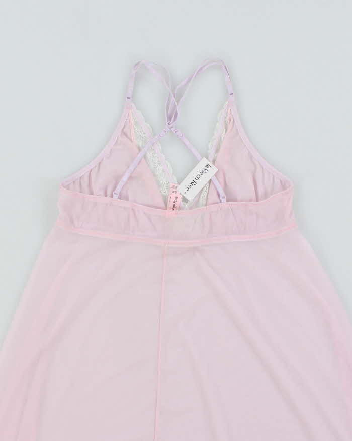 Y2k 00s La Vie En Rose Deadstock Pink Mesh Slip Dress - S