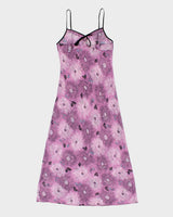 Vintage Y2k 90s/00s Purple Floral Black Trimmed Mesh Slip Dress - M