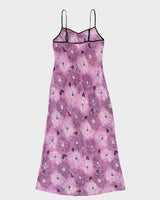 Vintage Y2k 90s/00s Purple Floral Black Trimmed Mesh Slip Dress - M