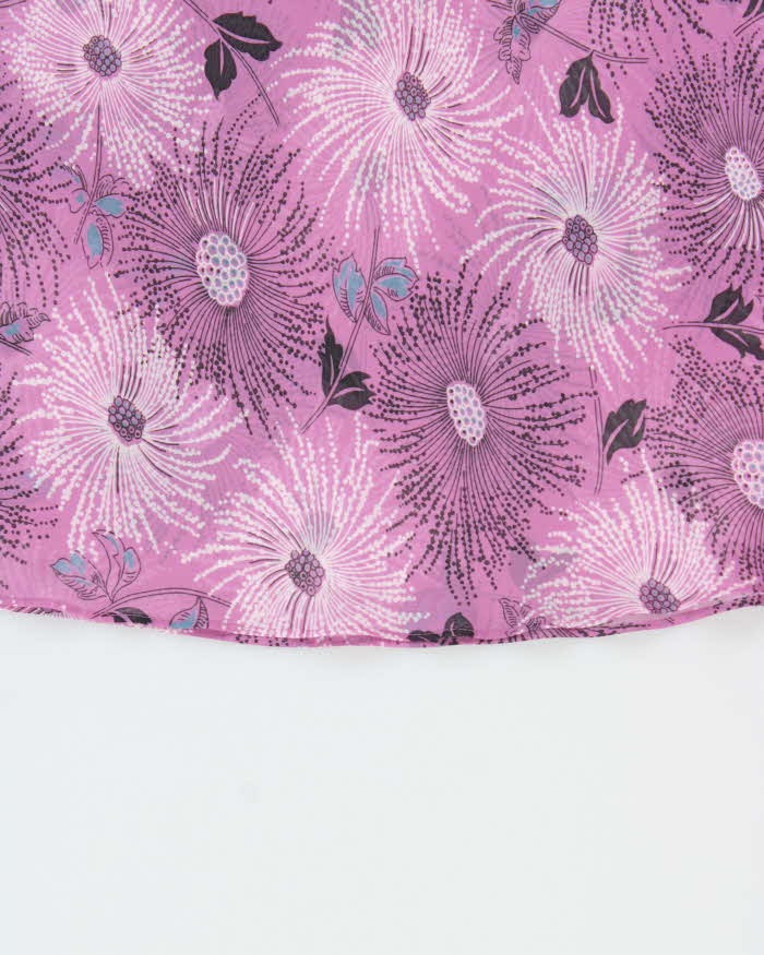 Vintage Y2k 90s/00s Purple Floral Black Trimmed Mesh Slip Dress - M