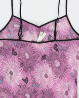 Vintage Y2k 90s/00s Purple Floral Black Trimmed Mesh Slip Dress - M
