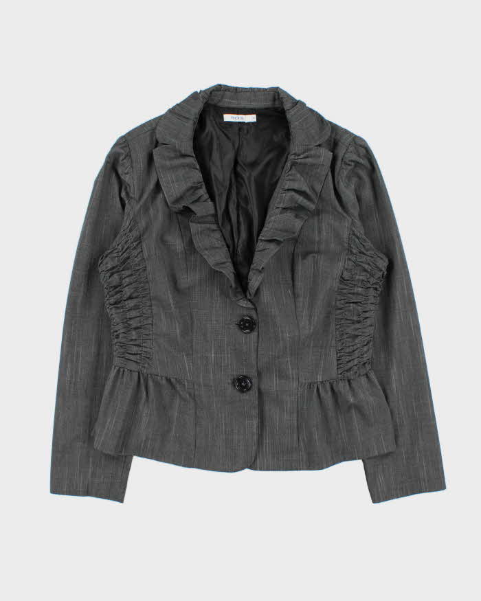 Vintage Y2k 2000s Ricki's Ruffle Collar Shirred Waist Blazer Jacket - M