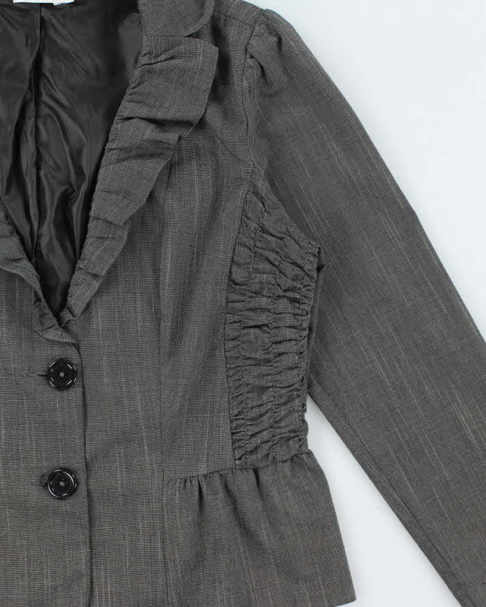 Vintage Y2k 2000s Ricki's Ruffle Collar Shirred Waist Blazer Jacket - M