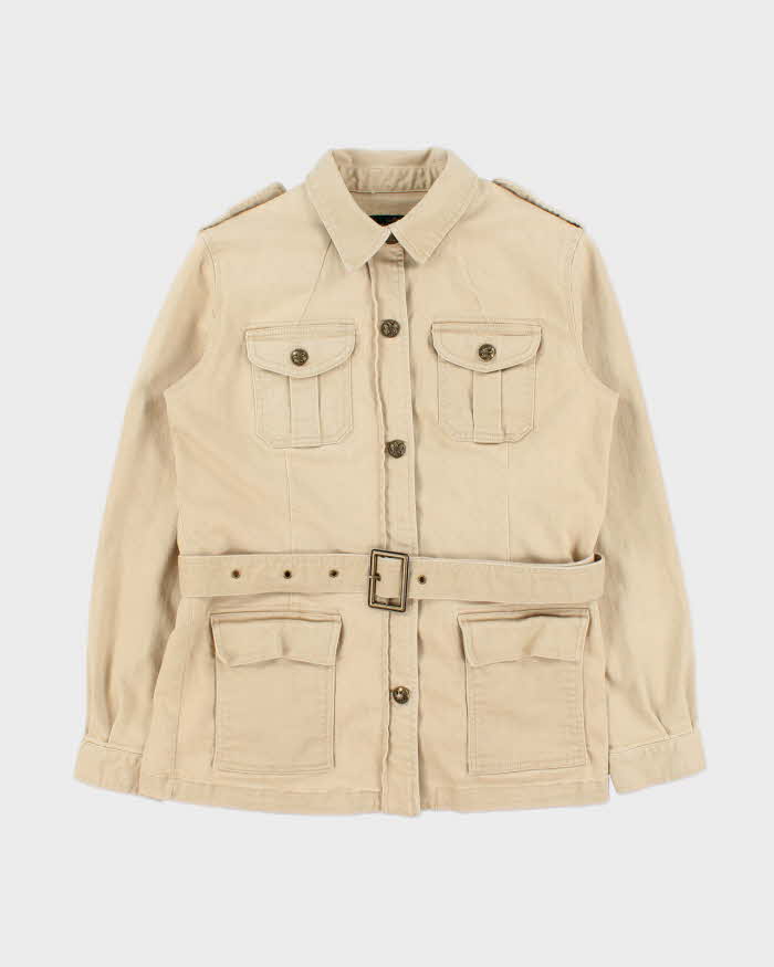 Vintage Y2K 00s Lauren Jeans Ralph Lauren Khaki Belted Denim Safari Jacket - M