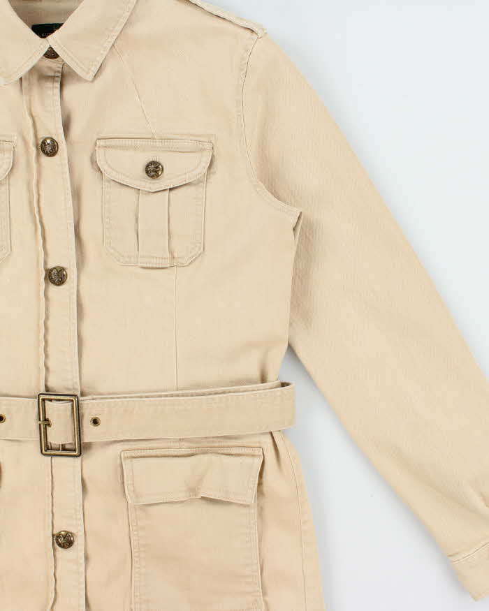 Vintage Y2K 00s Lauren Jeans Ralph Lauren Khaki Belted Denim Safari Jacket - M