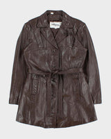 Vintage 1980s Wilsons Brown Mid-Length Belted Women's Leather Jacket - S