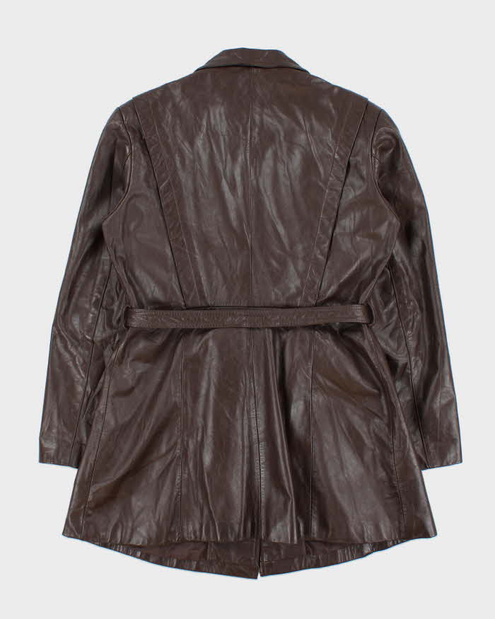 Vintage 1980s Wilsons Brown Mid-Length Belted Women's Leather Jacket - S