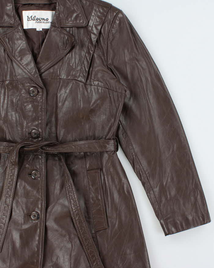 Vintage 1980s Wilsons Brown Mid-Length Belted Women's Leather Jacket - S