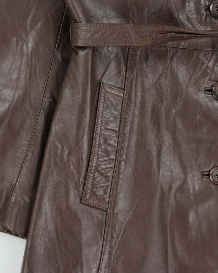 Vintage 1980s Wilsons Brown Mid-Length Belted Women's Leather Jacket - S