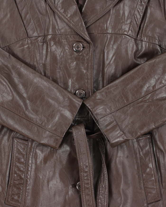 Vintage 1980s Wilsons Brown Mid-Length Belted Women's Leather Jacket - S