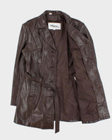 Vintage 1980s Wilsons Brown Mid-Length Belted Women's Leather Jacket - S