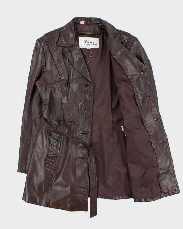 Vintage 1980s Wilsons Brown Mid-Length Belted Women's Leather Jacket - S