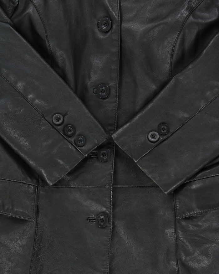 Vintage 1990s Laurence Roy Quilt Lined Mid-Length Calfskin Leather Jacket - M