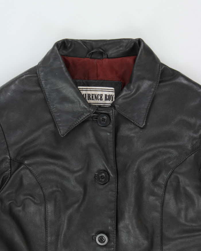Vintage 1990s Laurence Roy Quilt Lined Mid-Length Calfskin Leather Jacket - M