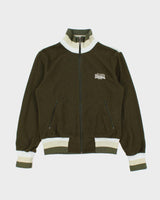 Vintage 1980s Lonsdale Khaki Striped Chain Stitch England Knit Funnel Neck Track Jacket - L