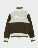 Vintage 1980s Lonsdale Khaki Striped Chain Stitch England Knit Funnel Neck Track Jacket - L