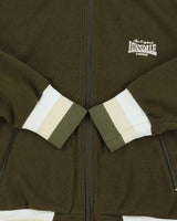 Vintage 1980s Lonsdale Khaki Striped Chain Stitch England Knit Funnel Neck Track Jacket - L