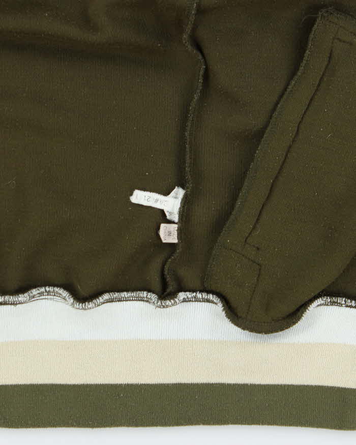 Vintage 1980s Lonsdale Khaki Striped Chain Stitch England Knit Funnel Neck Track Jacket - L