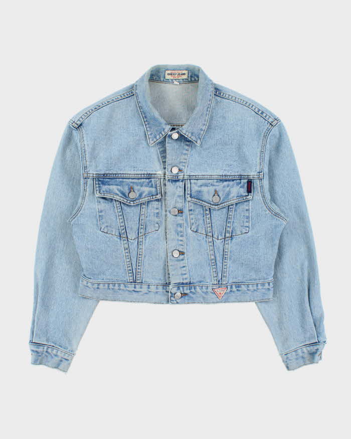 Vintage 1990s Guess Cropped Light Wash Denim Jacket - M