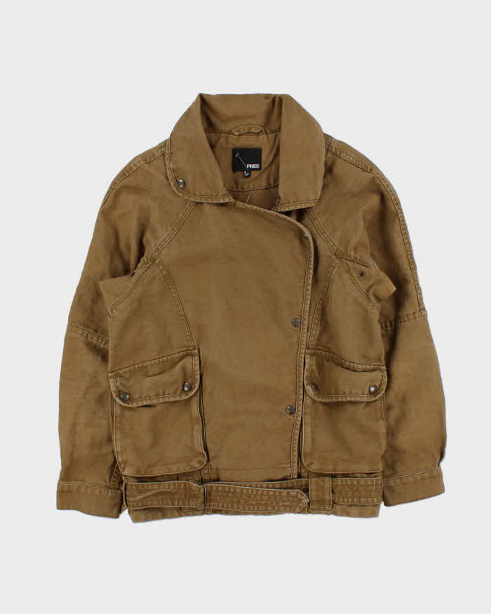 Vintage Aritzia Wilfred Free Women's Khaki Linen Blend Canvas Military Jacket - S