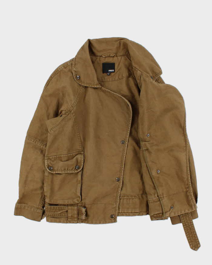 Vintage Aritzia Wilfred Free Women's Khaki Linen Blend Canvas Military Jacket - S