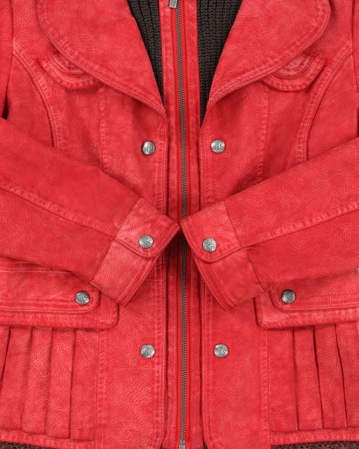 Vintage Y2K 00s Montana Co. Women's Vegan Leather Knit Hooded Jacket - M