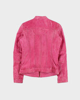 Vintage Y2K 00s Danier Women's Hot Pink Leather Contrast Stitch Cafe Racer Moto Jacket - XS