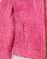 Vintage Y2K 00s Danier Women's Hot Pink Leather Contrast Stitch Cafe Racer Moto Jacket - XS