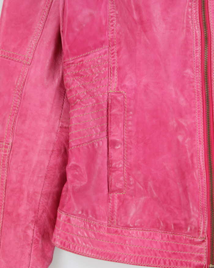 Vintage Y2K 00s Danier Women's Hot Pink Leather Contrast Stitch Cafe Racer Moto Jacket - XS