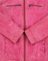 Vintage Y2K 00s Danier Women's Hot Pink Leather Contrast Stitch Cafe Racer Moto Jacket - XS