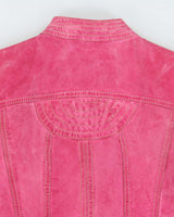 Vintage Y2K 00s Danier Women's Hot Pink Leather Contrast Stitch Cafe Racer Moto Jacket - XS
