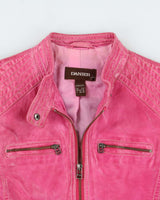 Vintage Y2K 00s Danier Women's Hot Pink Leather Contrast Stitch Cafe Racer Moto Jacket - XS
