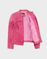Vintage Y2K 00s Danier Women's Hot Pink Leather Contrast Stitch Cafe Racer Moto Jacket - XS