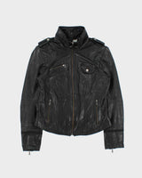 Vintage Y2K 00s Danier Women's Italian Calfskin Leather Cafe Racer Moto Jacket - S