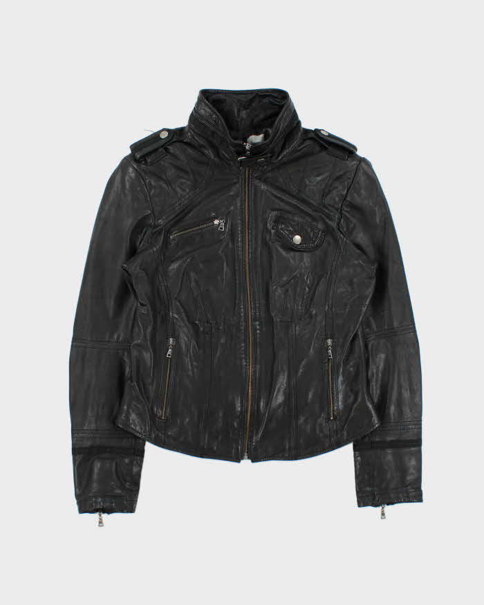 Vintage Y2K 00s Danier Women's Italian Calfskin Leather Cafe Racer Moto Jacket - S
