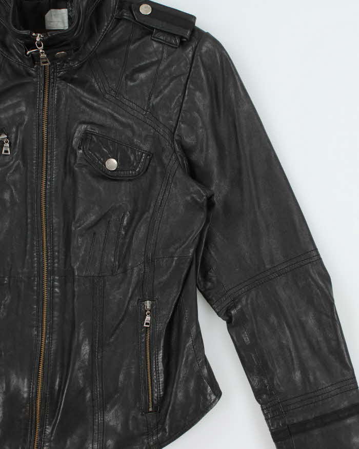 Vintage Y2K 00s Danier Women's Italian Calfskin Leather Cafe Racer Moto Jacket - S