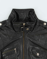 Vintage Y2K 00s Danier Women's Italian Calfskin Leather Cafe Racer Moto Jacket - S