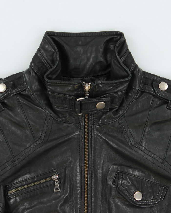 Vintage Y2K 00s Danier Women's Italian Calfskin Leather Cafe Racer Moto Jacket - S