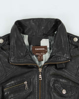 Vintage Y2K 00s Danier Women's Italian Calfskin Leather Cafe Racer Moto Jacket - S