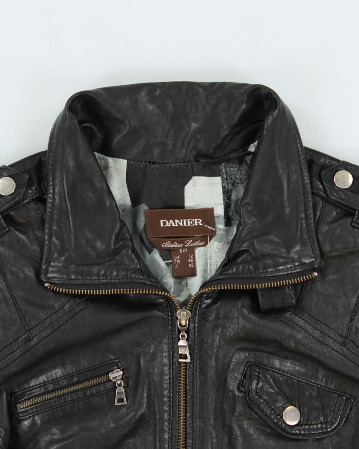 Vintage Y2K 00s Danier Women's Italian Calfskin Leather Cafe Racer Moto Jacket - S