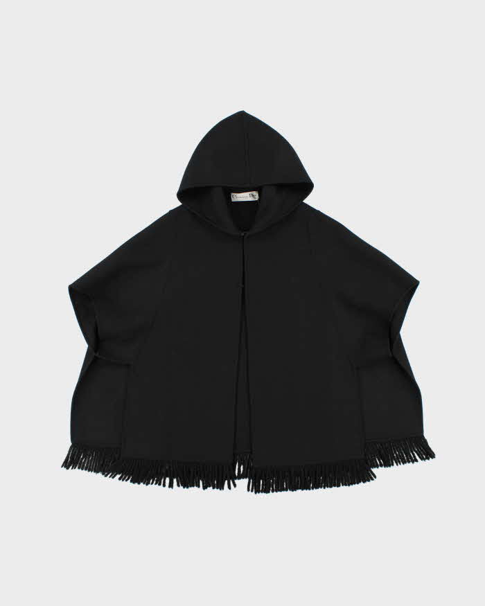 Vintage AW2008 Christian Dior Runway Couture Wool Tassel Unisex Hooded Poncho Cape  - S