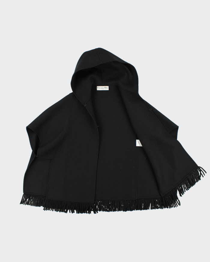 Vintage AW2008 Christian Dior Runway Couture Wool Tassel Unisex Hooded Poncho Cape  - S