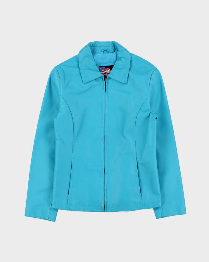 Vintage 1990s USA Aqua Blue Women's Leather Moto Jacket - S
