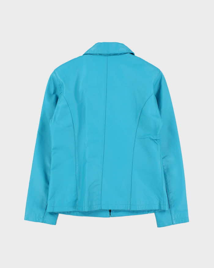 Vintage 1990s USA Aqua Blue Women's Leather Moto Jacket - S