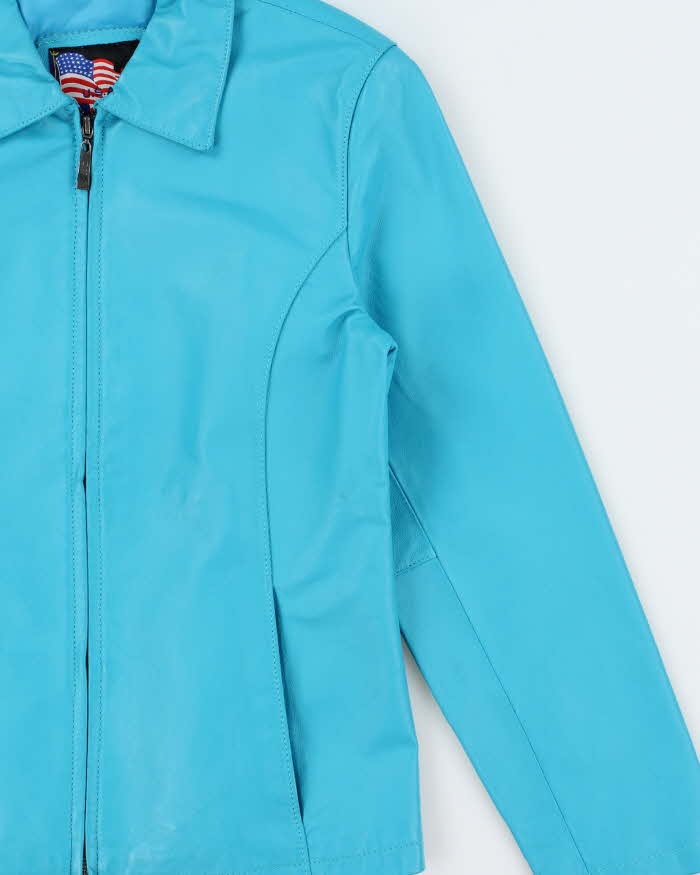 Vintage 1990s USA Aqua Blue Women's Leather Moto Jacket - S