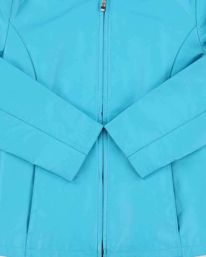 Vintage 1990s USA Aqua Blue Women's Leather Moto Jacket - S